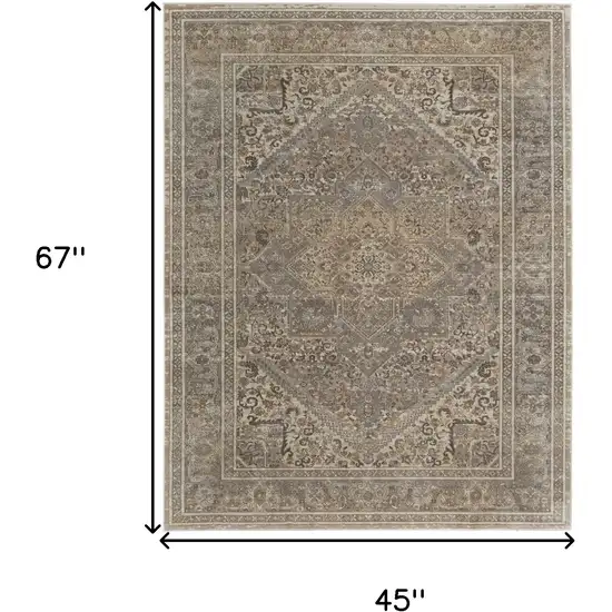 Tan Brown And Ivory Floral Power Loom Distressed Area Rug Photo 10