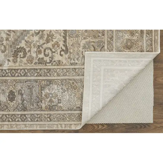 Tan Brown And Ivory Floral Power Loom Distressed Area Rug Photo 4