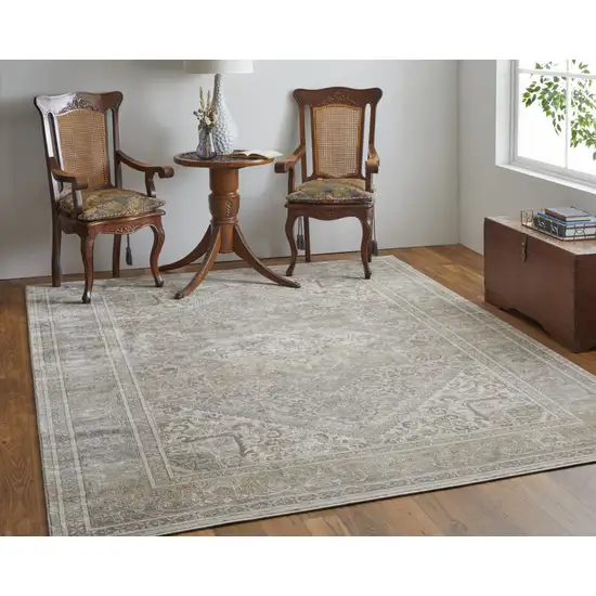 Tan Brown And Ivory Floral Power Loom Distressed Area Rug Photo 6