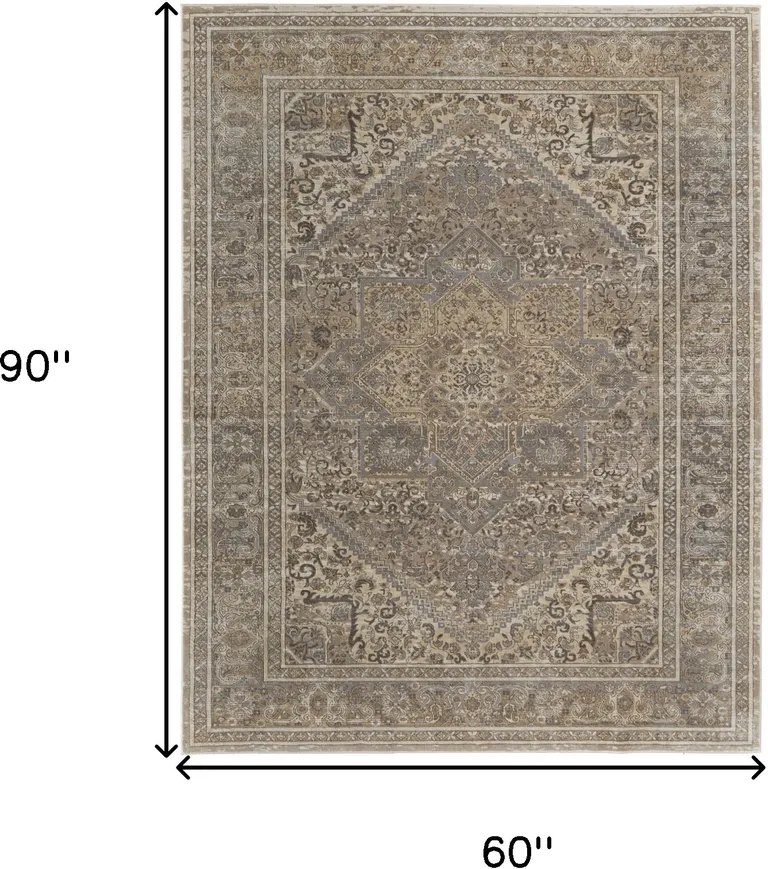 Tan Brown And Ivory Floral Power Loom Distressed Area Rug Photo 4