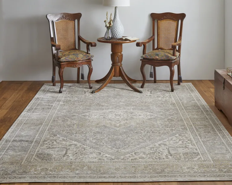 Tan Brown And Ivory Floral Power Loom Distressed Area Rug Photo 3