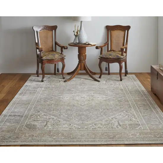 Tan Brown And Ivory Floral Power Loom Distressed Area Rug Photo 3