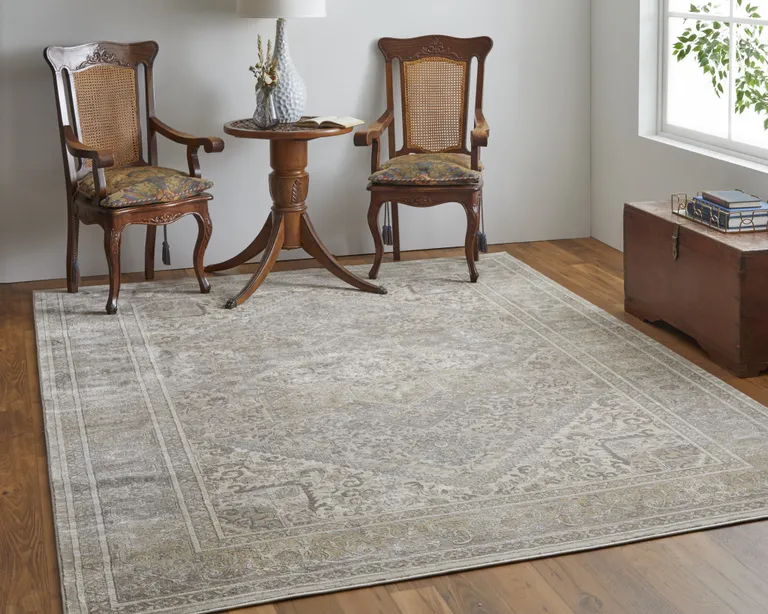 Tan Brown And Ivory Floral Power Loom Distressed Area Rug Photo 2