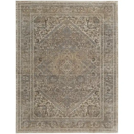 Tan Brown And Ivory Floral Power Loom Distressed Area Rug Photo 1