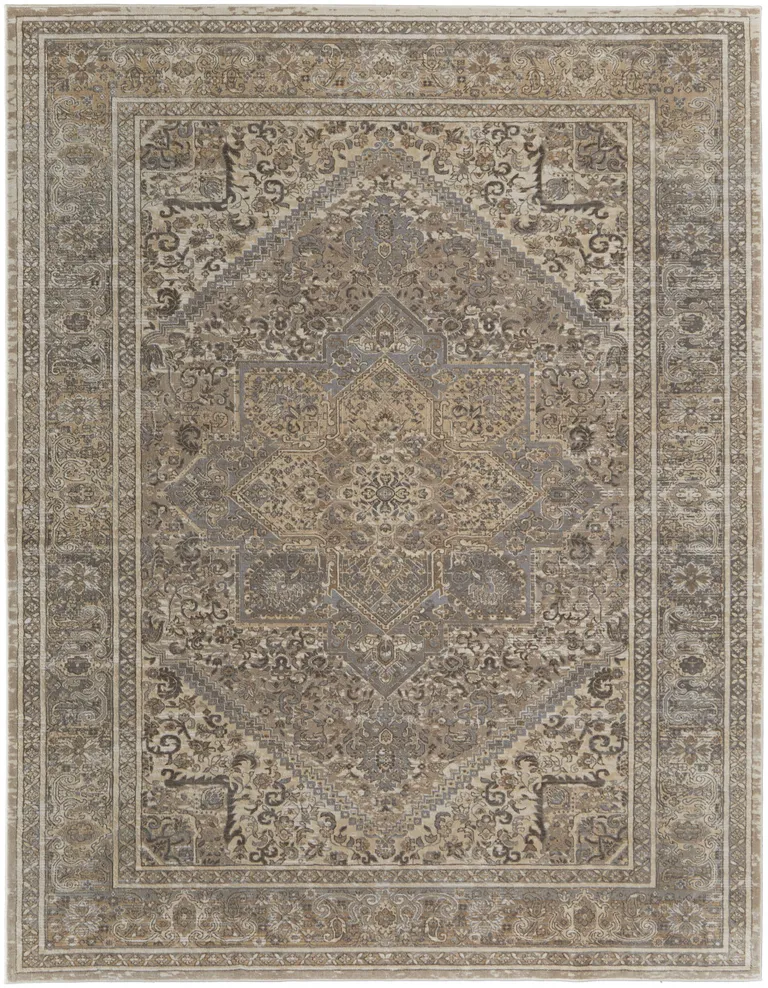 Tan Brown And Ivory Floral Power Loom Distressed Area Rug Photo 1