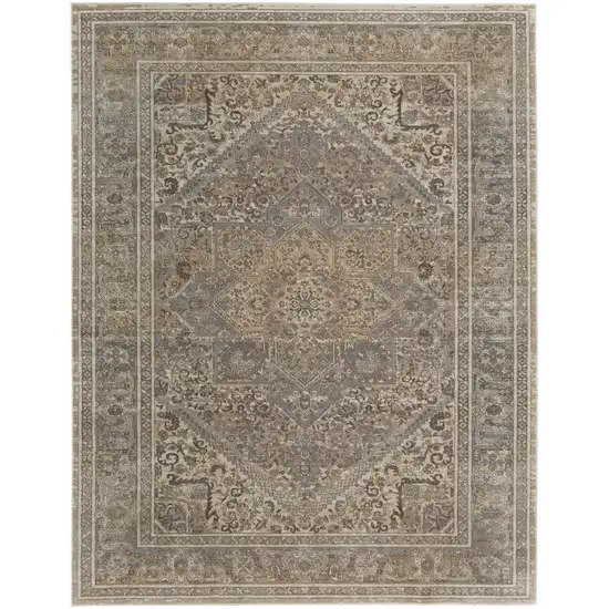 Tan Brown And Ivory Floral Power Loom Distressed Area Rug Photo 1