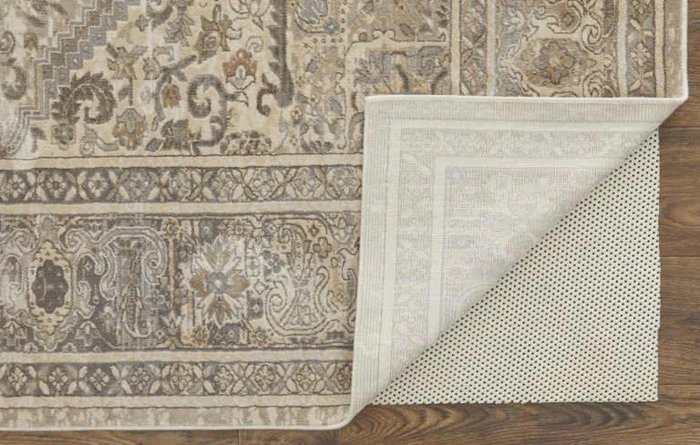 Tan Brown And Ivory Floral Power Loom Distressed Area Rug Photo 4