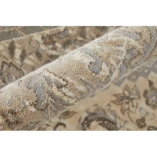 Tan Brown And Ivory Floral Power Loom Distressed Area Rug Photo 9