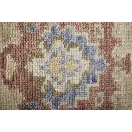 Tan Brown and Blue Wool Floral Hand Knotted Area Rug With Fringe Photo 7