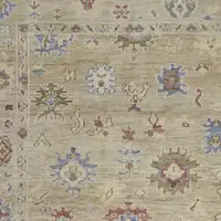 Photo of Tan Brown and Blue Wool Floral Hand Knotted Area Rug With Fringe