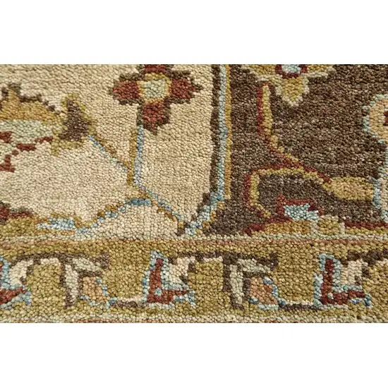 Tan Brown and Gold Wool Oriental Hand Knotted Area Rug Photo 4