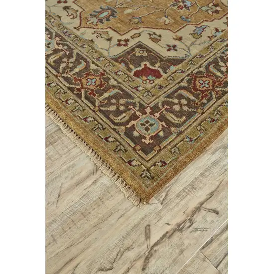 Tan Brown and Gold Wool Oriental Hand Knotted Area Rug Photo 5