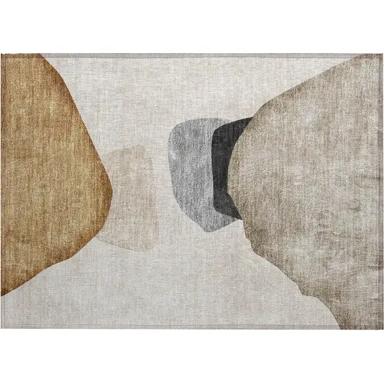 Tan Brown and Gray Abstract Washable Non Skid Indoor Outdoor Area Rug Photo 2