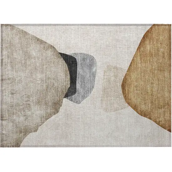 Tan Brown and Gray Abstract Washable Non Skid Indoor Outdoor Area Rug Photo 5