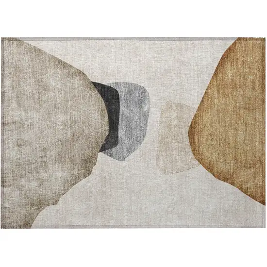 Tan Brown and Gray Abstract Washable Non Skid Indoor Outdoor Area Rug Photo 5