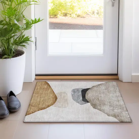 Tan Brown and Gray Abstract Washable Non Skid Indoor Outdoor Area Rug Photo 9