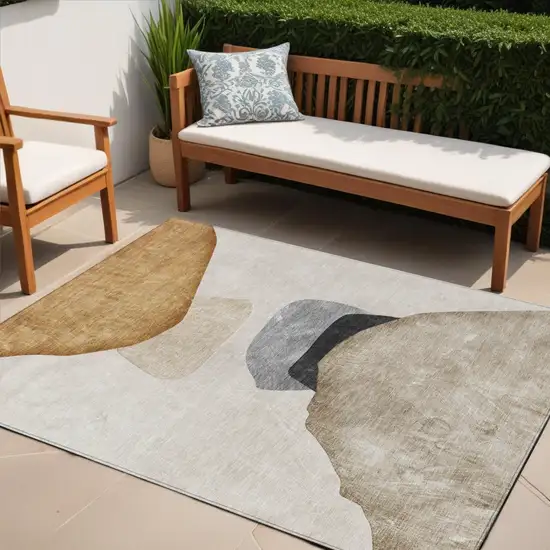 Tan Brown and Gray Abstract Washable Non Skid Indoor Outdoor Area Rug Photo 1