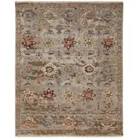 Photo of Tan Brown and Gray Wool Floral Hand Knotted Area Rug With Fringe