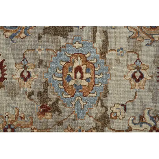 Tan Brown and Gray Wool Floral Hand Knotted Area Rug With Fringe Photo 9