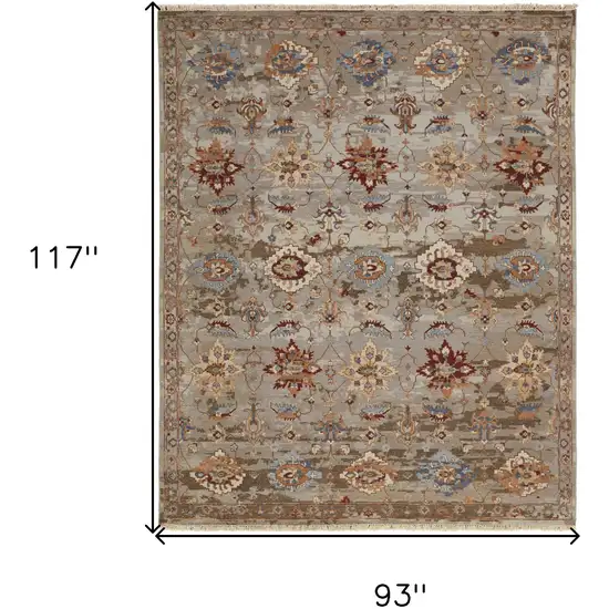 Tan Brown and Gray Wool Floral Hand Knotted Area Rug With Fringe Photo 3