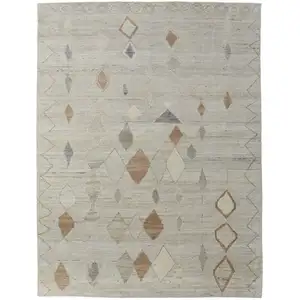 Photo of Tan Brown and Gray Wool Moroccan Hand Knotted Area Rug