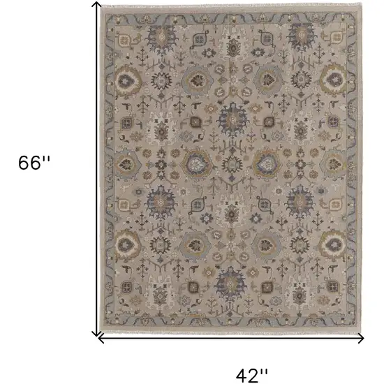 Tan Brown and Gray Wool Oriental Hand Knotted Area Rug With Fringe Photo 3