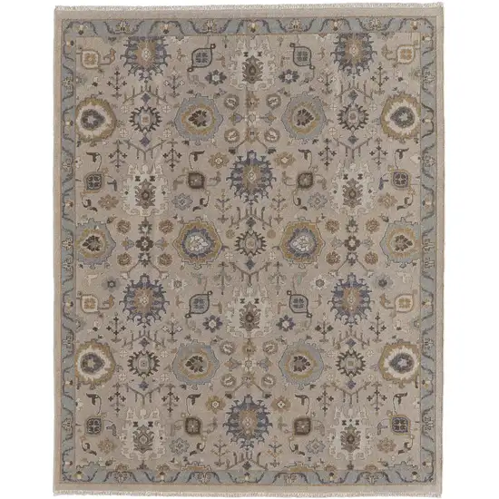 Tan Brown and Gray Wool Oriental Hand Knotted Area Rug With Fringe Photo 2