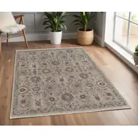 Photo of Tan Brown and Gray Wool Oriental Hand Knotted Area Rug With Fringe