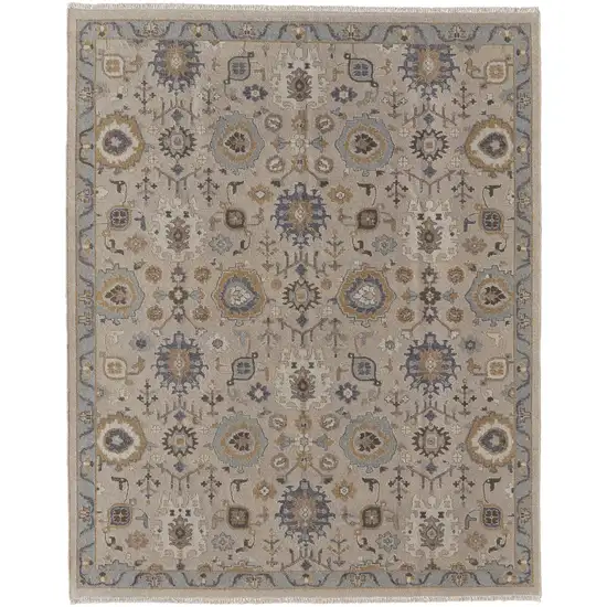 Tan Brown and Gray Wool Oriental Hand Knotted Area Rug With Fringe Photo 6