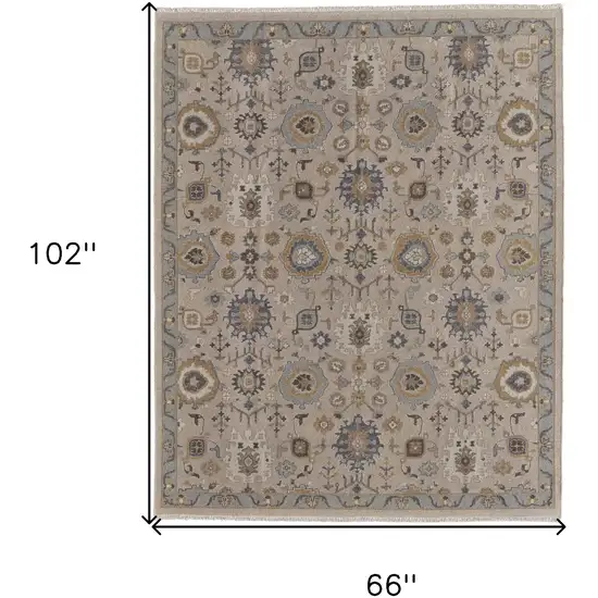 Tan Brown and Gray Wool Oriental Hand Knotted Area Rug With Fringe Photo 3