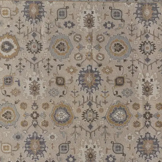 Tan Brown and Gray Wool Oriental Hand Knotted Area Rug With Fringe Photo 6