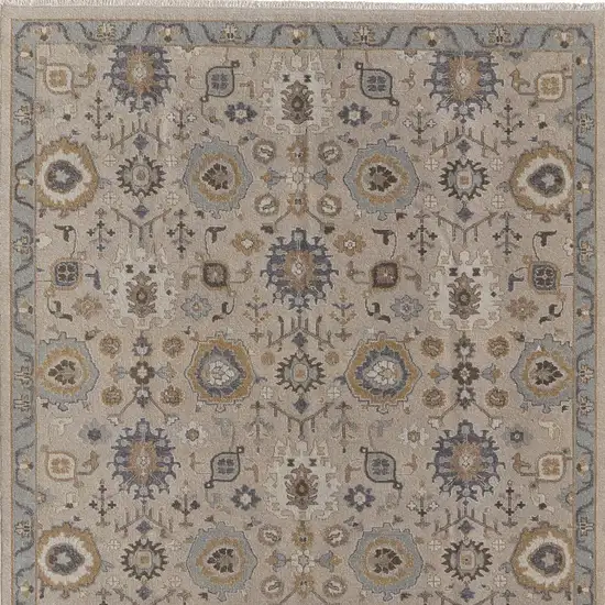 Tan Brown and Gray Wool Oriental Hand Knotted Area Rug With Fringe Photo 5