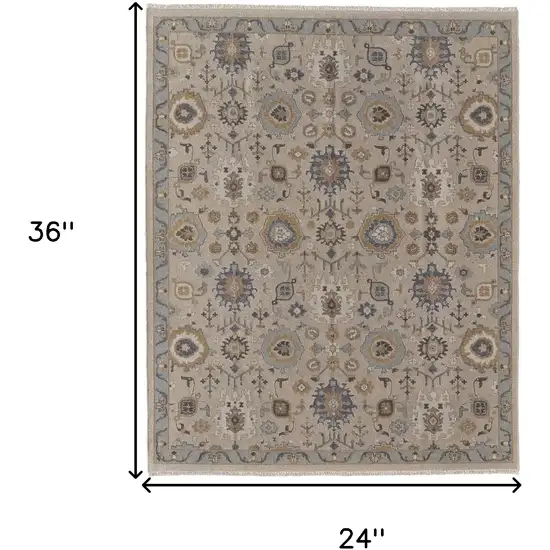 Tan Brown and Gray Wool Oriental Hand Knotted Area Rug With Fringe Photo 3