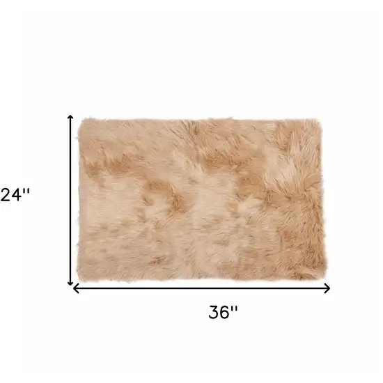 Tan Faux Fur Rectangular Area Rug Photo 3