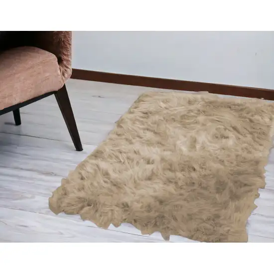 Tan Faux Fur Rectangular Area Rug Photo 1