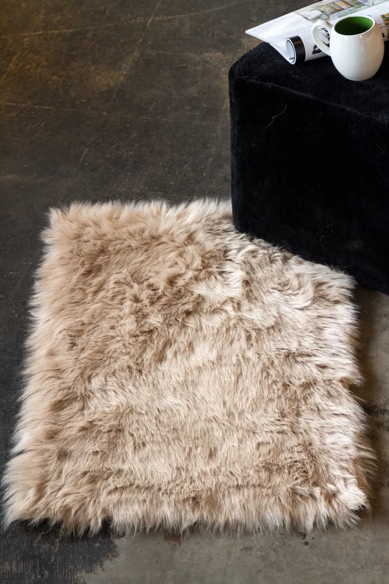 Tan Faux Fur Rectangular Area Rug Photo 4