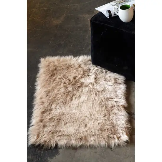 Tan Faux Fur Rectangular Area Rug Photo 4