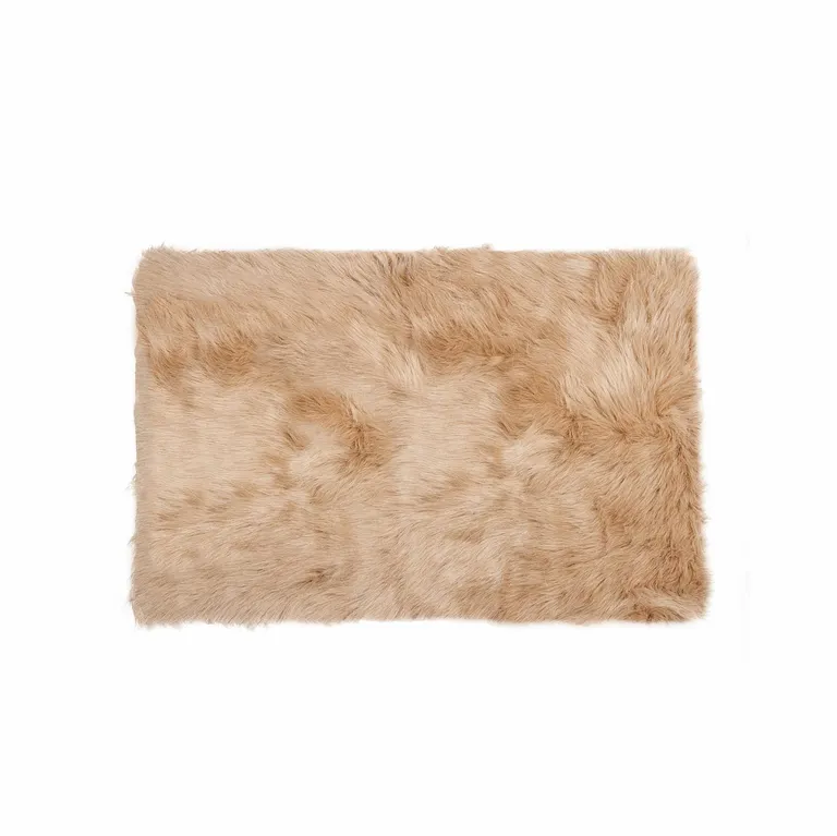 Tan Faux Fur Rectangular Area Rug Photo 1