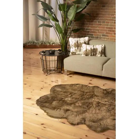 Tan Faux Fur Washable Non Skid Area Rug Photo 3