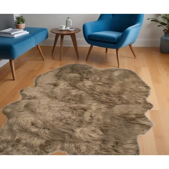 Tan Faux Fur Washable Non Skid Area Rug Photo 1