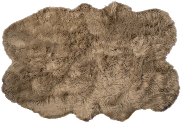 Tan Faux Fur Washable Non Skid Area Rug Photo 1