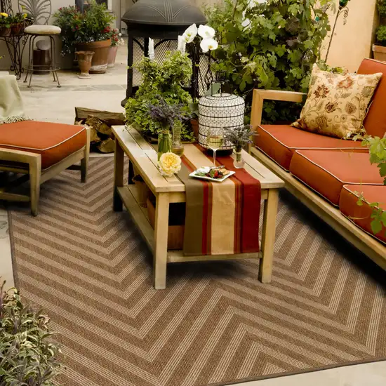 Tan Geometric Stain Resistant Indoor Outdoor Area Rug Photo 5