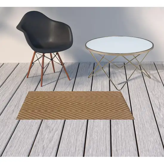 Tan Geometric Stain Resistant Indoor Outdoor Area Rug Photo 2