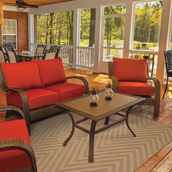 Tan Geometric Stain Resistant Indoor Outdoor Area Rug Photo 6