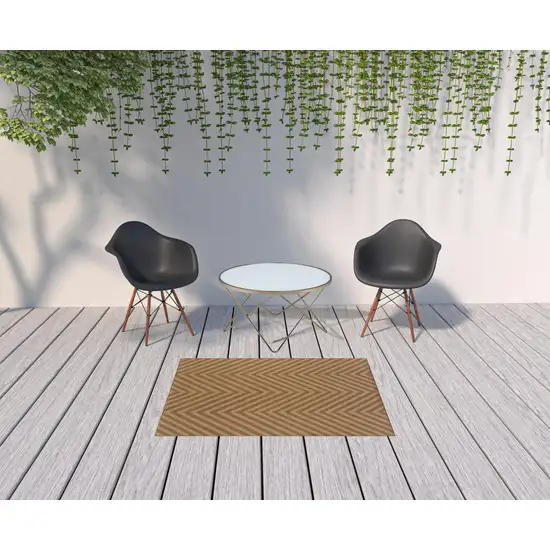 Tan Geometric Stain Resistant Indoor Outdoor Area Rug Photo 2