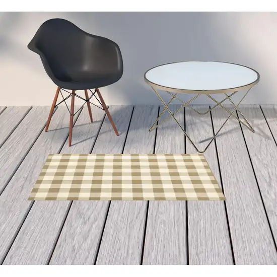 Tan Geometric Stain Resistant Indoor Outdoor Area Rug Photo 2