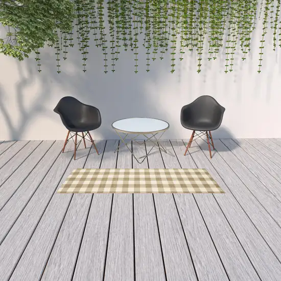 Tan Geometric Stain Resistant Indoor Outdoor Area Rug Photo 2