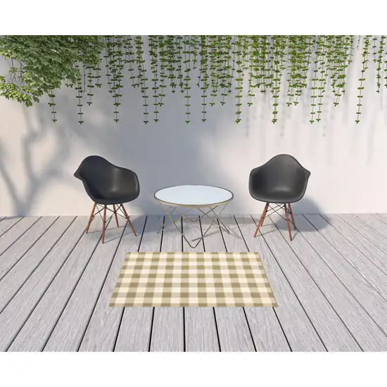 Tan Geometric Stain Resistant Indoor Outdoor Area Rug Photo 2