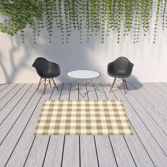 Tan Geometric Stain Resistant Indoor Outdoor Area Rug Photo 2