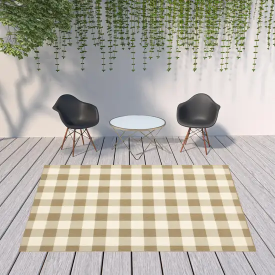 Tan Geometric Stain Resistant Indoor Outdoor Area Rug Photo 2